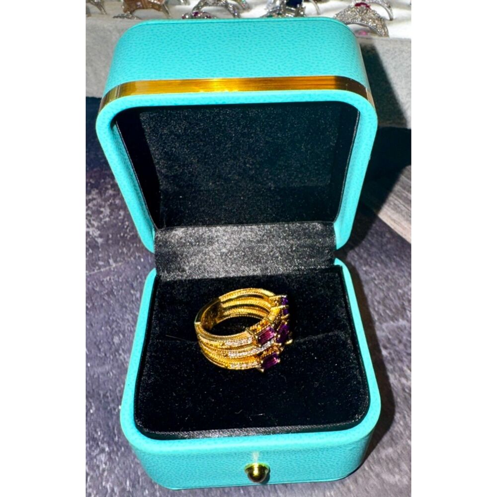 Judith Ripka 14K Clad Diamonique & Gems Amethyst Size 8